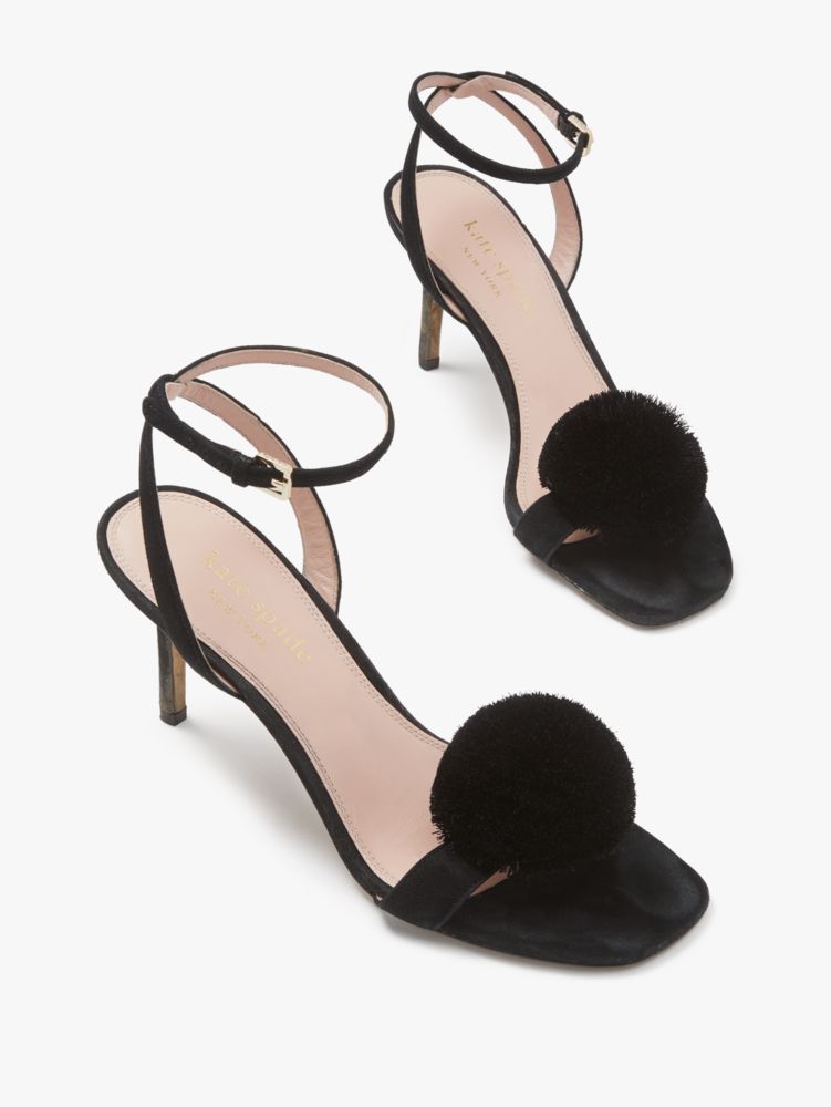 Kate Spade,Amour Pom Sandals,Suede,Sandals,Pom Pom,Cocktail,Black