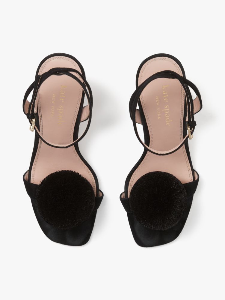 Kate Spade,Amour Pom Sandals,Suede,Sandals,Pom Pom,Cocktail,Black