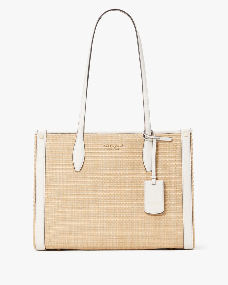 White Off Shoulder Top + Straw Beach Tote