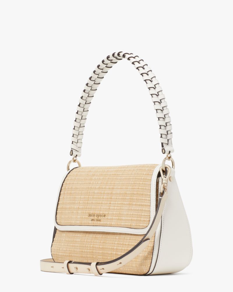 Kate Spade,Hudson Straw Medium Convertible Shoulder Bag,Cream Multi