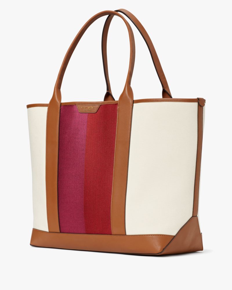 Kate Spade,Racing Stripe Canvas Large Tote,Casual,Dark Brown Multi