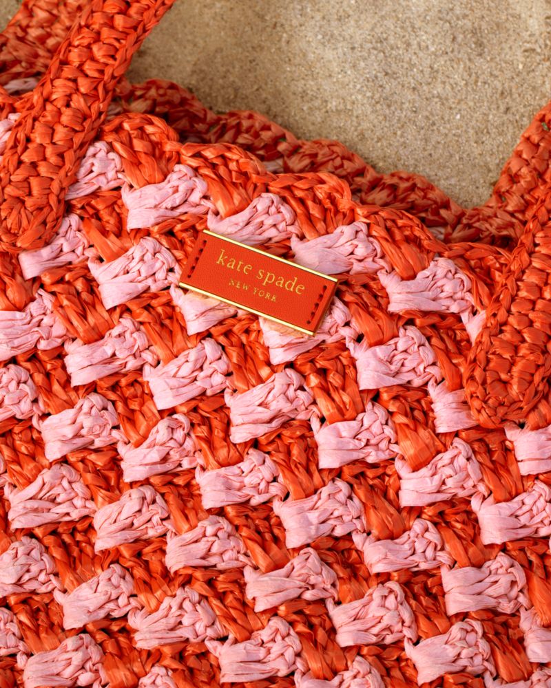 Kate Spade,High Tide Striped Crochet Raffia Medium Tote,Multi Color