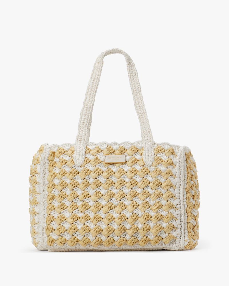 High Tide Striped Crochet Raffia Medium Tote