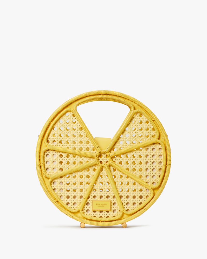 Kate Spade,Lemon Drop Rattan Top-Handle Bag,Dandelion Yellow Multi