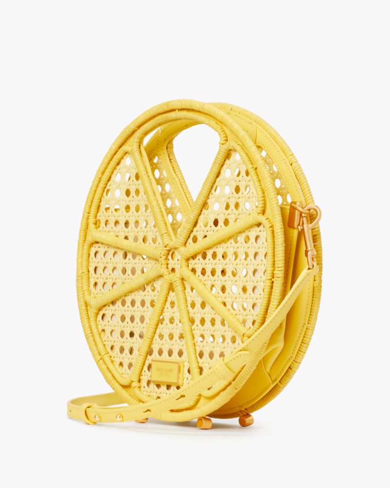 Lemon Drop Rattan Top Handle Bag