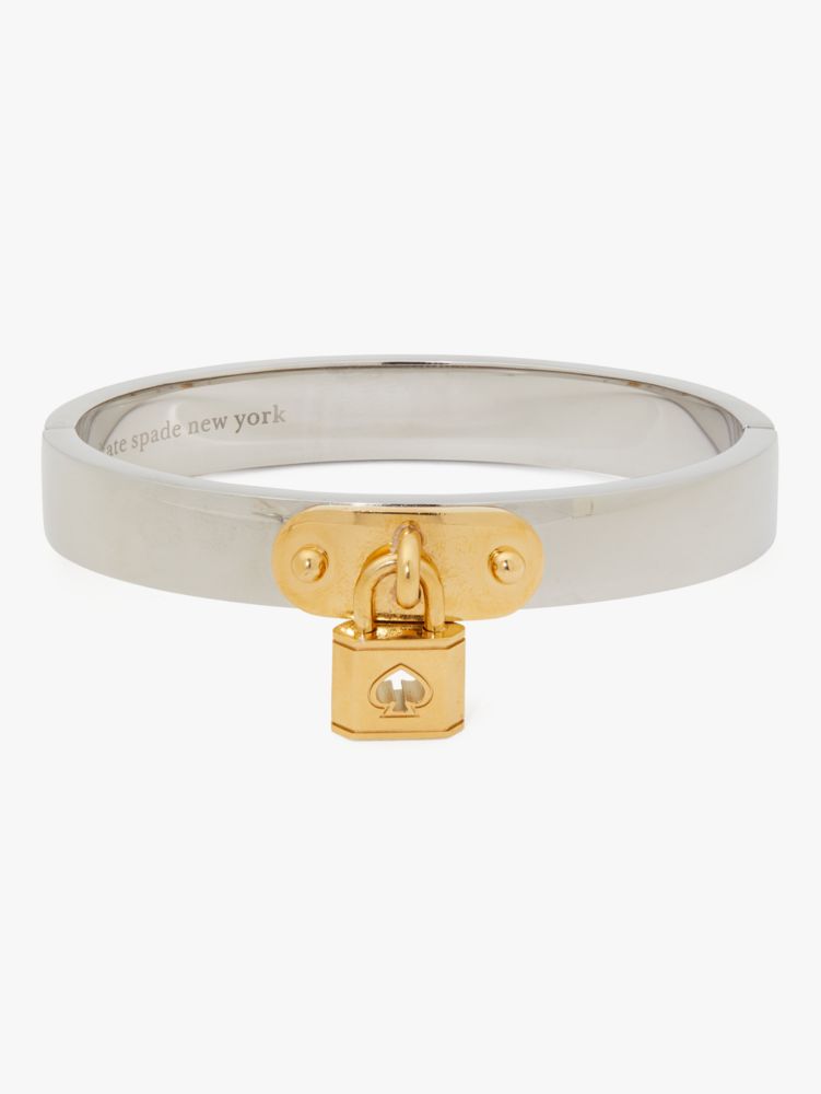 KATE SPADE NEW YORK LOCK AND SPADE CHARM BANGLE KB993 SILVER GOLD 