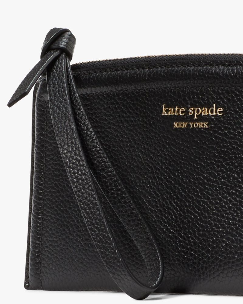 Kate Spade,Knott Wristlet Cardholder,Leather,Wristlet,Continental,Logo,Metal,Scratch Resistant,Casual,Black