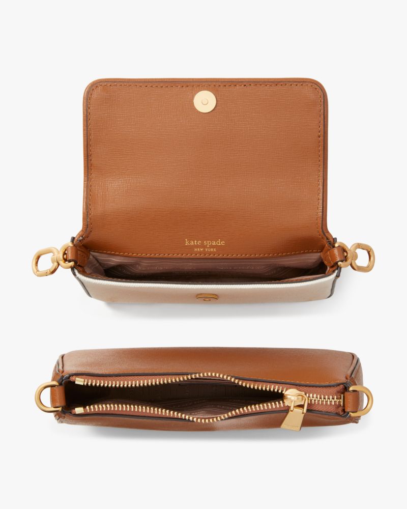 Kate Spade New York Double Up Racing Stripe Canvas Double Up Crossbody Dark  Brown Multi, Crossbody Bag