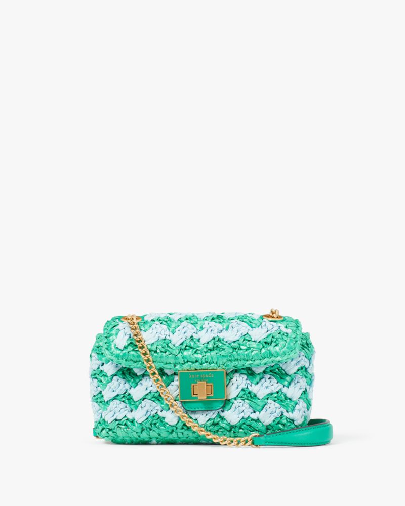 Kate Spade,Evelyn Striped Crochet Raffia Small Shoulder Crossbody,Fresh Greens Multi