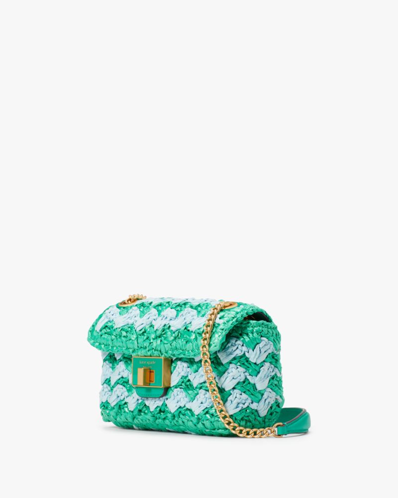 Kate Spade,Evelyn Striped Crochet Raffia Small Shoulder Crossbody,Fresh Greens Multi