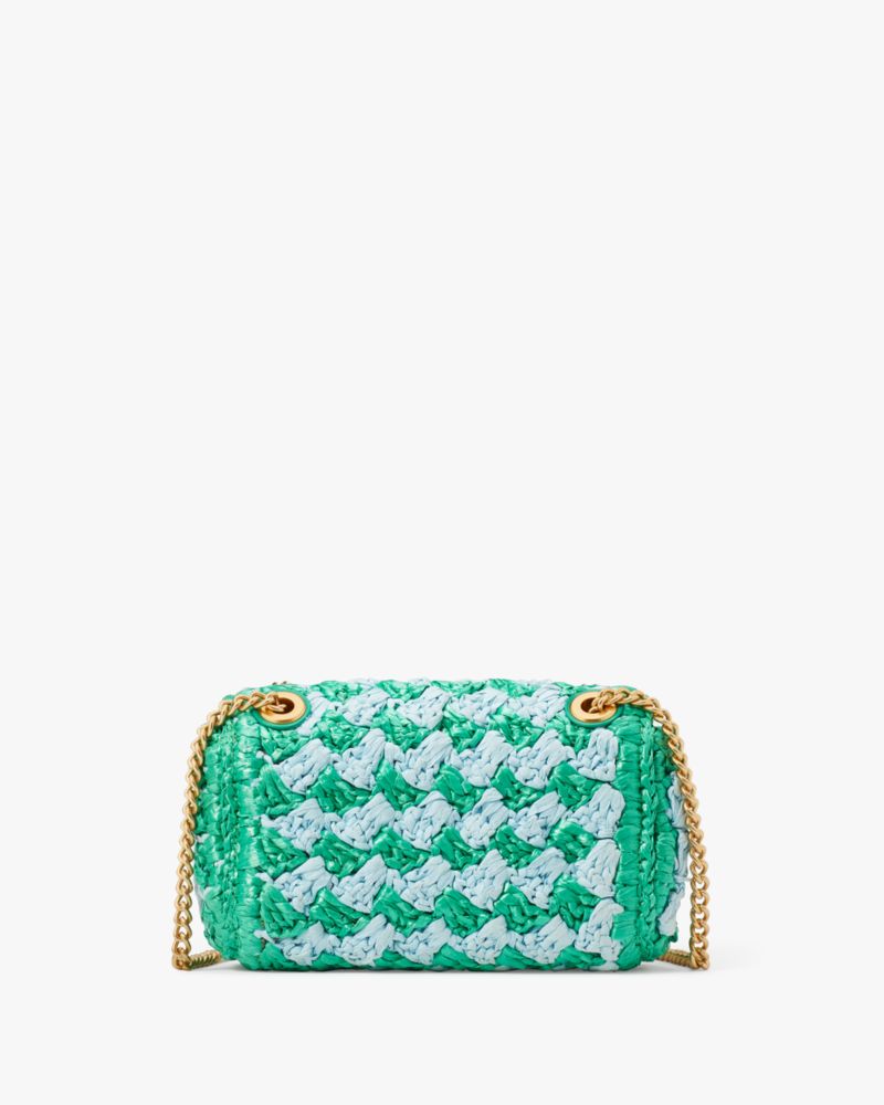 Kate Spade,エブリン ストライプ クロシェ ラフィア スモール ショルダー クロスボディ,全てのアウトレット,フレッシュグリーンマルチ