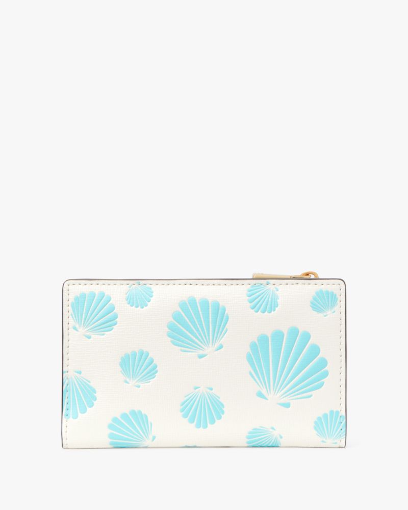 Kate Spade,Morgan Seashell Embossed Small Slim Bifold Wallet,Cream Multi