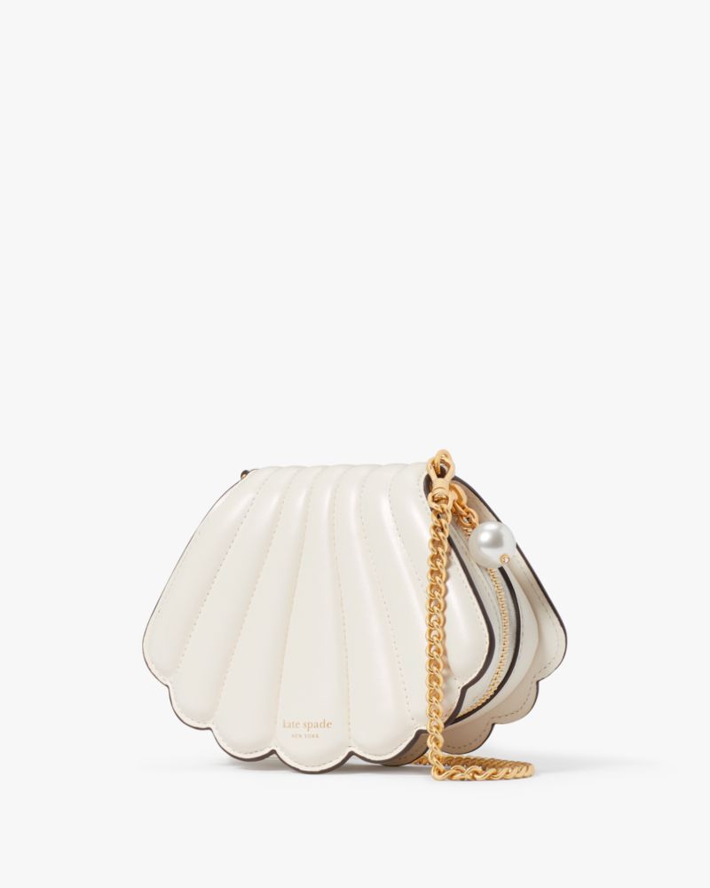 Kate Spade,What The Shell Seashell Micro Crossbody,Leather,Crossbody,3D Embellishment,Logo,Metal,Pearl,Shoulder Guard,Day ...,Cream