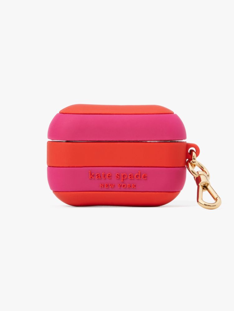 Kate Spade,シーサイド ストライプ シリコン エアーポッズ ケース,テック,サーモンピンクマルチ