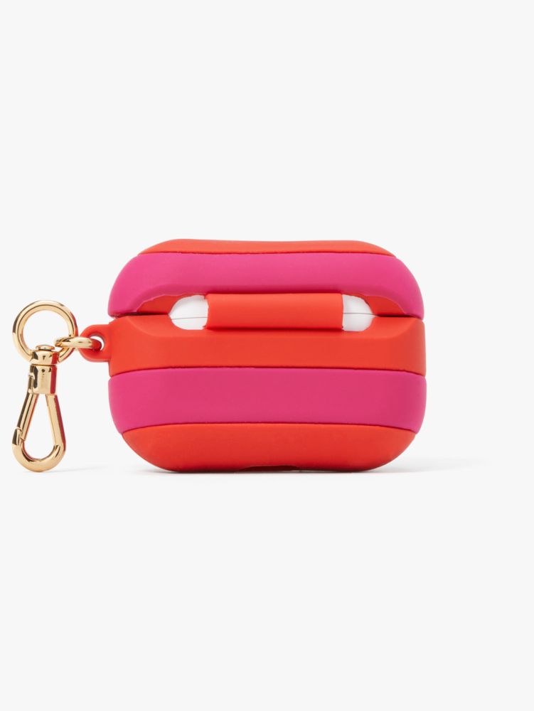 Kate Spade,シーサイド ストライプ シリコン エアーポッズ ケース,テック,サーモンピンクマルチ