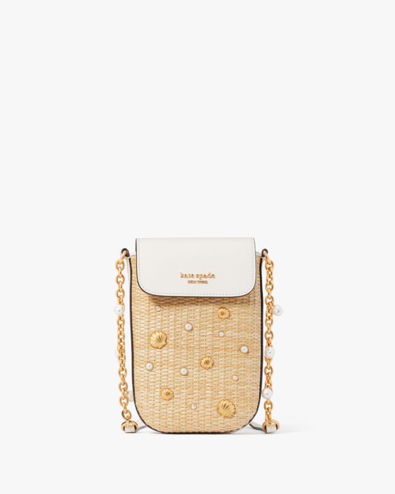 Kate Spade,Steffie Embellished Straw North South Phone Crossbody,Natural Multi