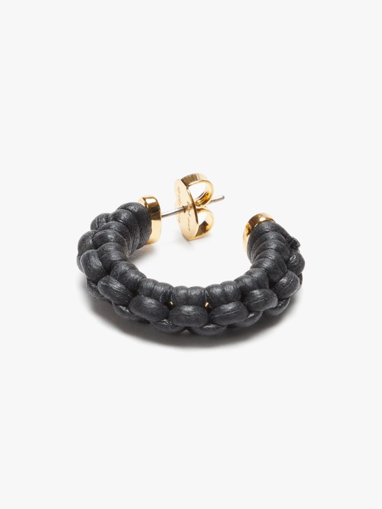 Kate Spade,Bohemia Leather Small Hoops,Black