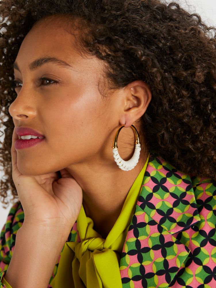 Kate Spade,Bohemia Leather Hoops,Cream