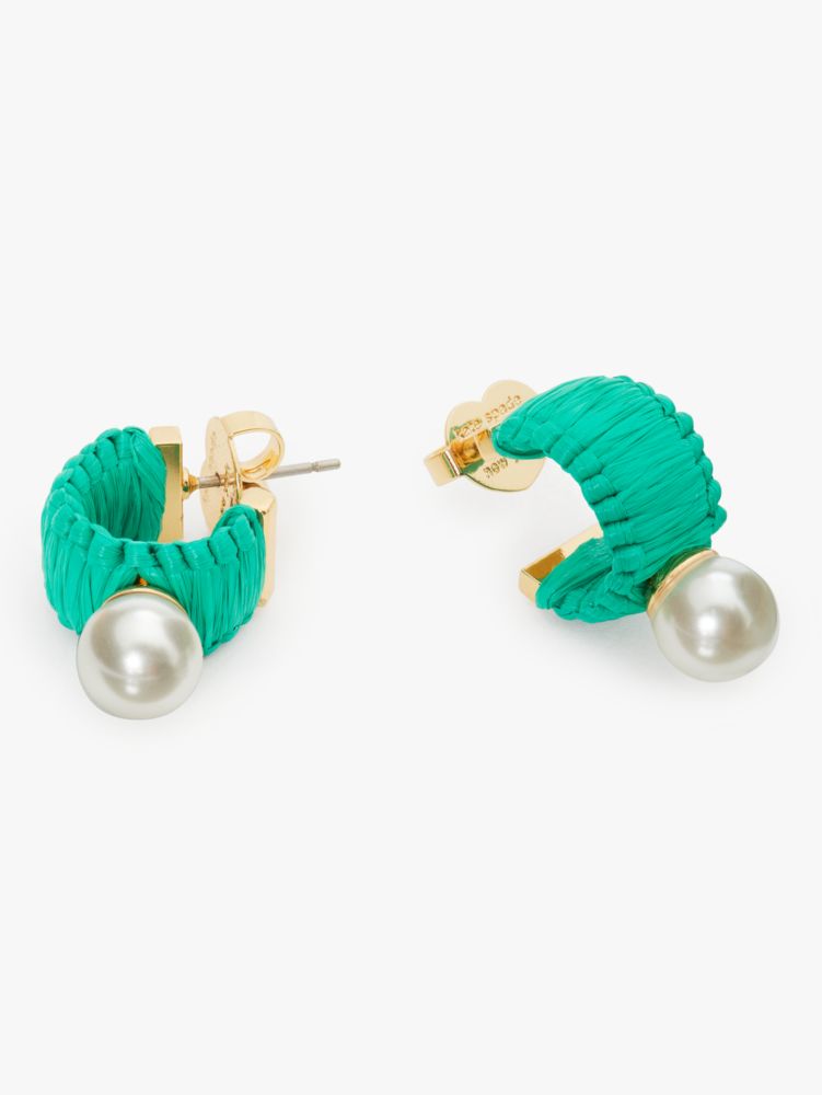 Kate Spade,Francesca Raffia Mini Hoops,Green Multi