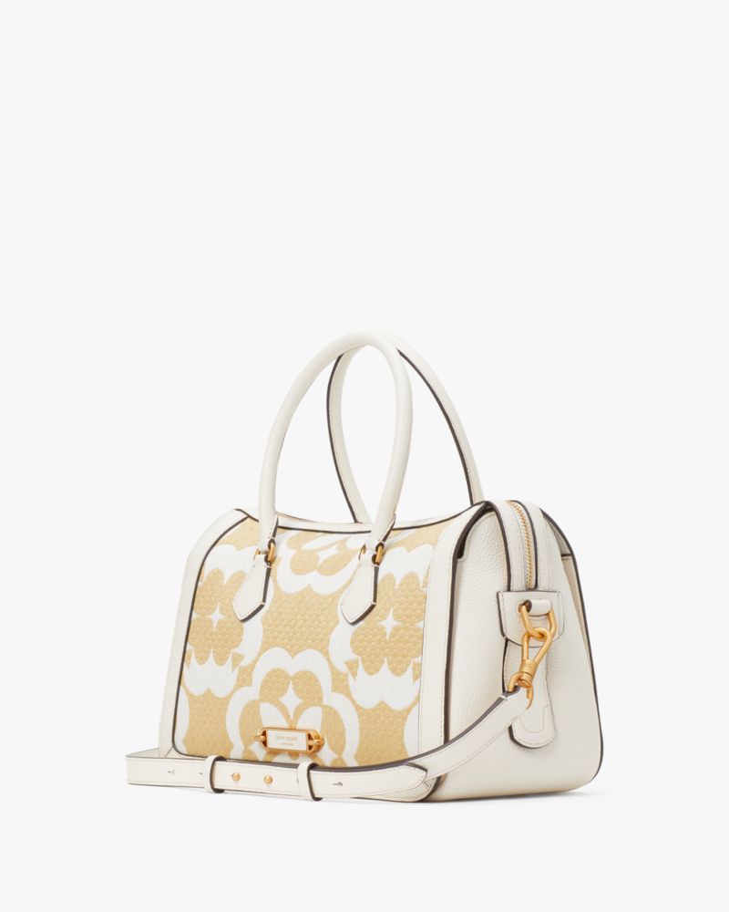 Kate Spade,スペードフラワー モノグラム ラフィア グラマシー ミディアム サッチェル,全てのアウトレット,クリームマルチ