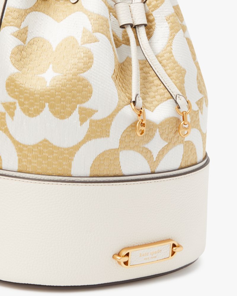 Spade Flower Monogram Raffia Gramercy Medium Bucket Bag