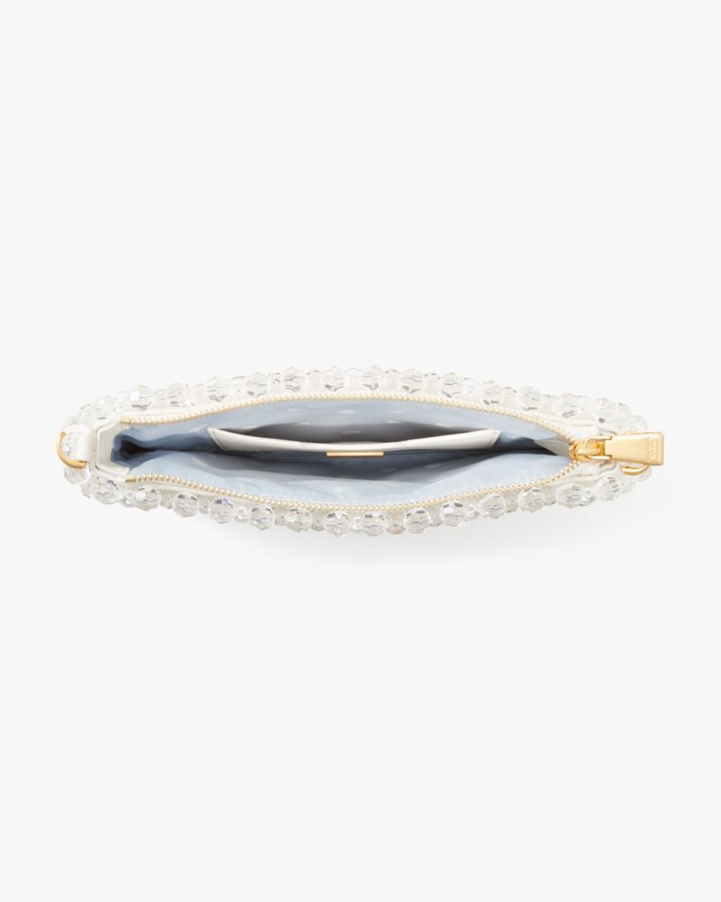 Kate Spade,Purl Flower Beaded Mini Shoulder Bag,Canvas,Shoulder Bag,Beaded,Bead Embellishment,Pearl,Rhinestones,Gold Metal...,Cream