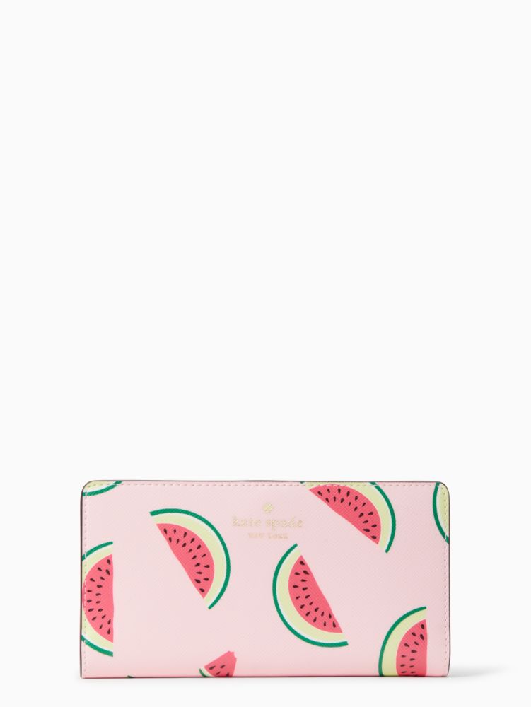 Kate Spade,Marlee Watermelon Party Large Slim Bifold Wallet,Pink Multi