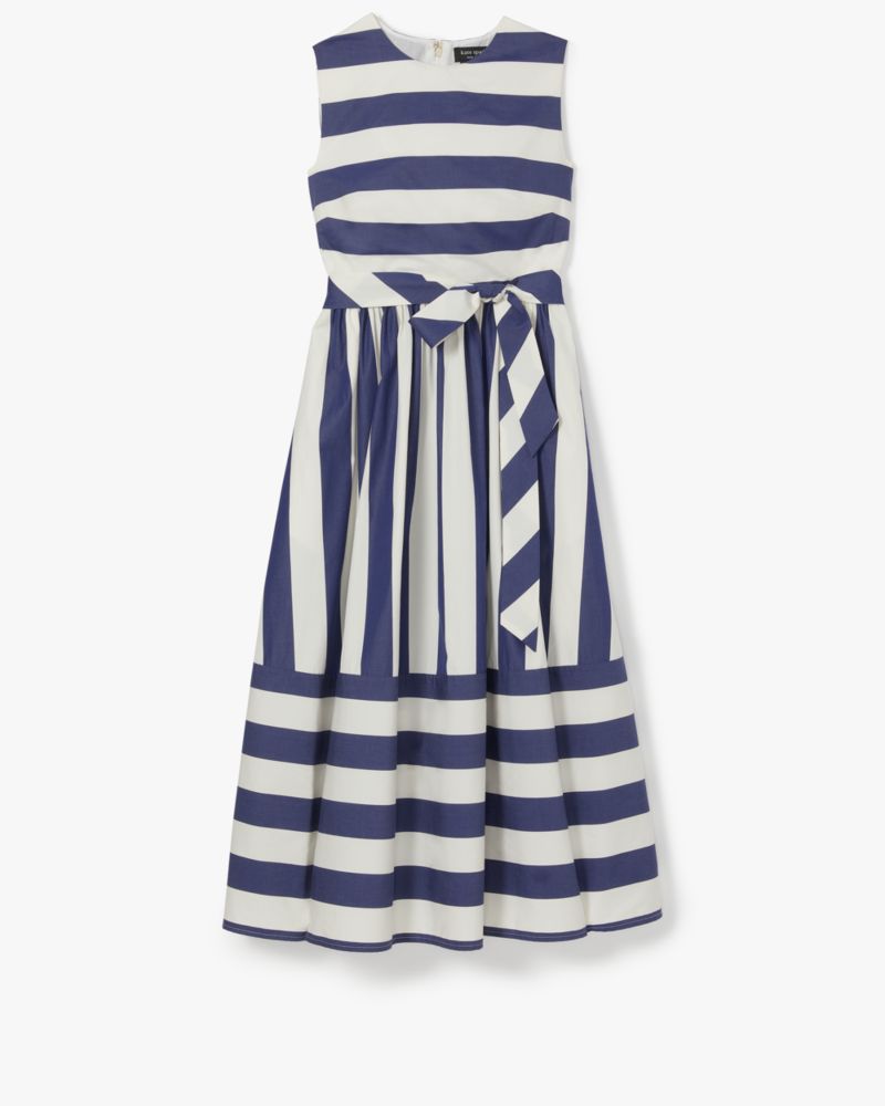 Kate Spade,Awning Stripe Tie-waist Dress,Day,Cream/French Navy