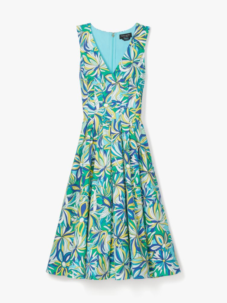 Kate Spade,Anemone Floral Amelia Dress,Cotton,A-Line,Pleats,Day Party,Multi Color