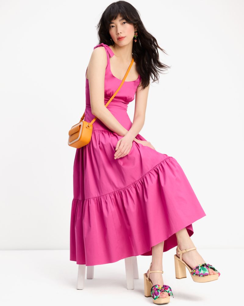 Kate Spade,Poplin Tiered Maxi Dress,Cocktail,Rhododendron Grove