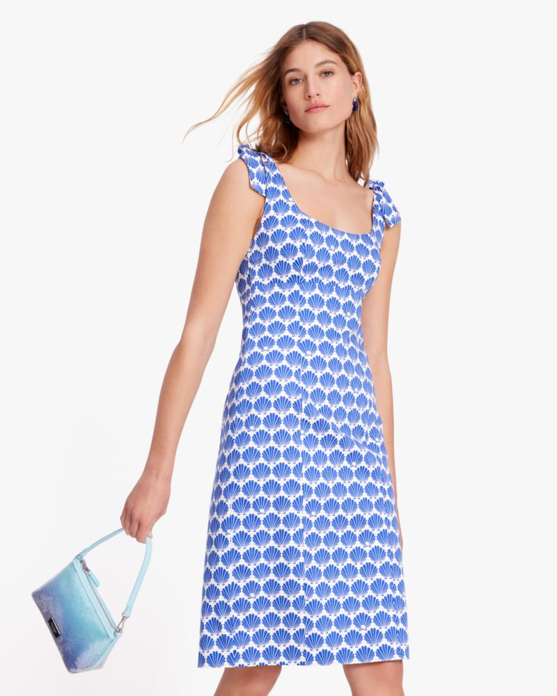 Kate Spade,Shell Tie-shoulder Dress,Cocktail,Blueberry/Cream