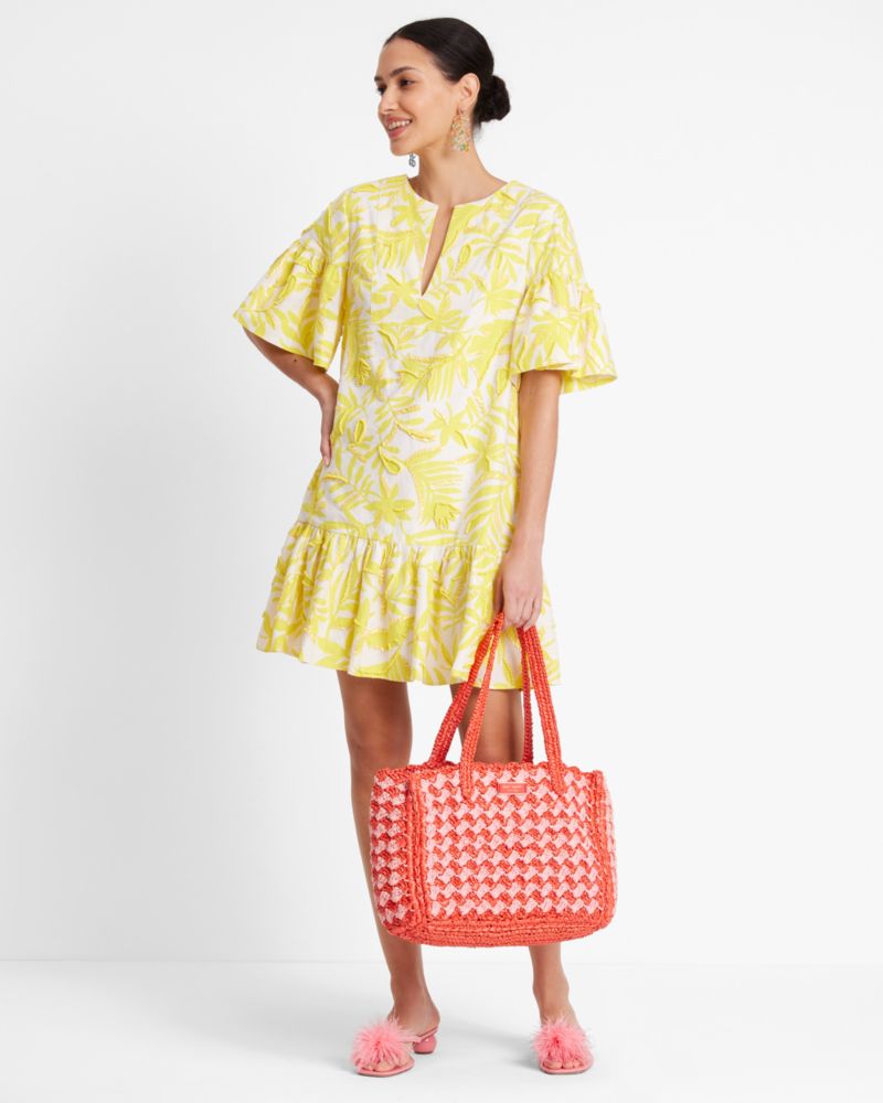 Kate Spade,Tropical Foliage Embellished Tunic,Day,Cadmium Yellow/Cream