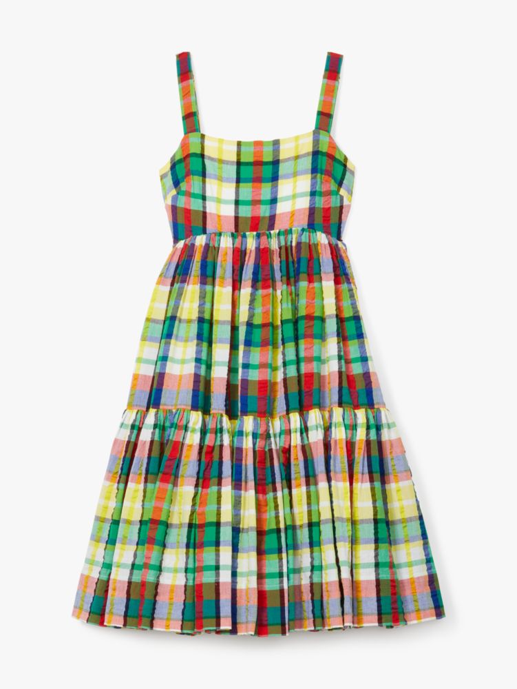 Kate Spade,Coastal Plaid Tiered Mini Dress,