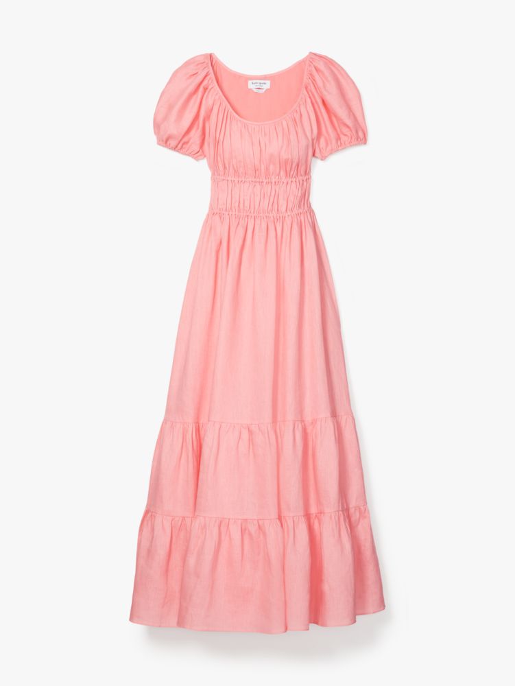 Kate Spade,Linen Riviera Dress,Linen,Lining Cotton,Cotton,Elastic Waist,Maxi,A-Line,Gathered Elastic Detail,Ruched,Lined,D...,Pink