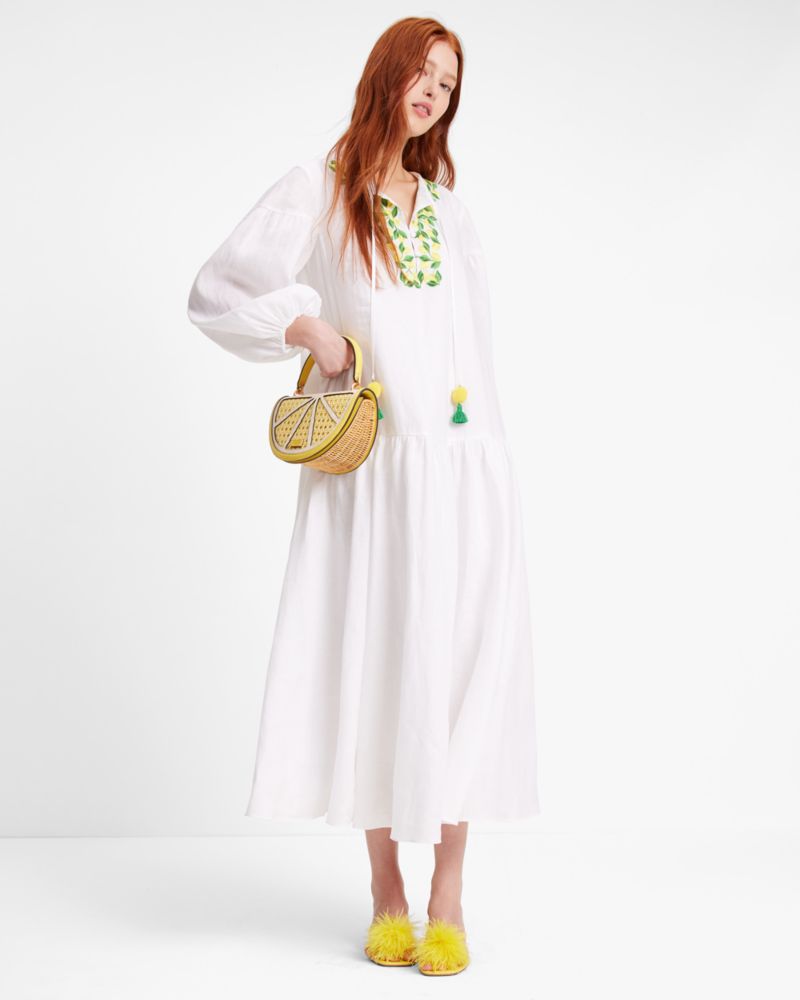 Embroidered Lemons Tie-waist Shirtdress