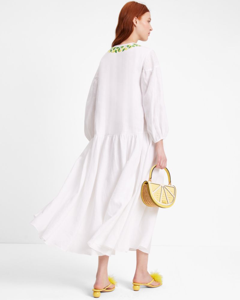 Kate Spade,Embroidered Lemons Tie-waist Shirtdress,White
