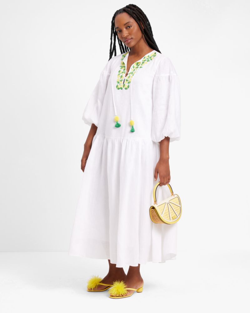 Embroidered Lemons Tie-waist Shirtdress