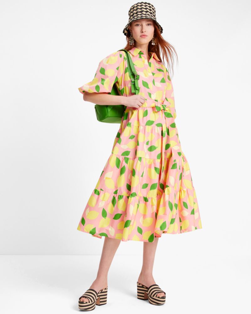 Lemon Toss Tie Waist Shirtdress