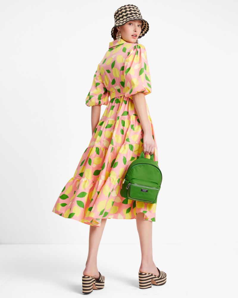Kate Spade,Lemon Toss Tie-Waist Shirtdress,Cotton,Shirt Dress,A-Line,Tie Belt,Day Party,Pink