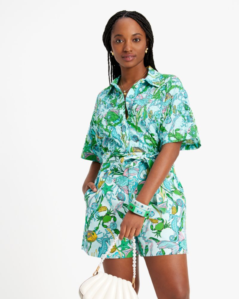 Kate Spade,Under The Sea Collared Top,Multi Color