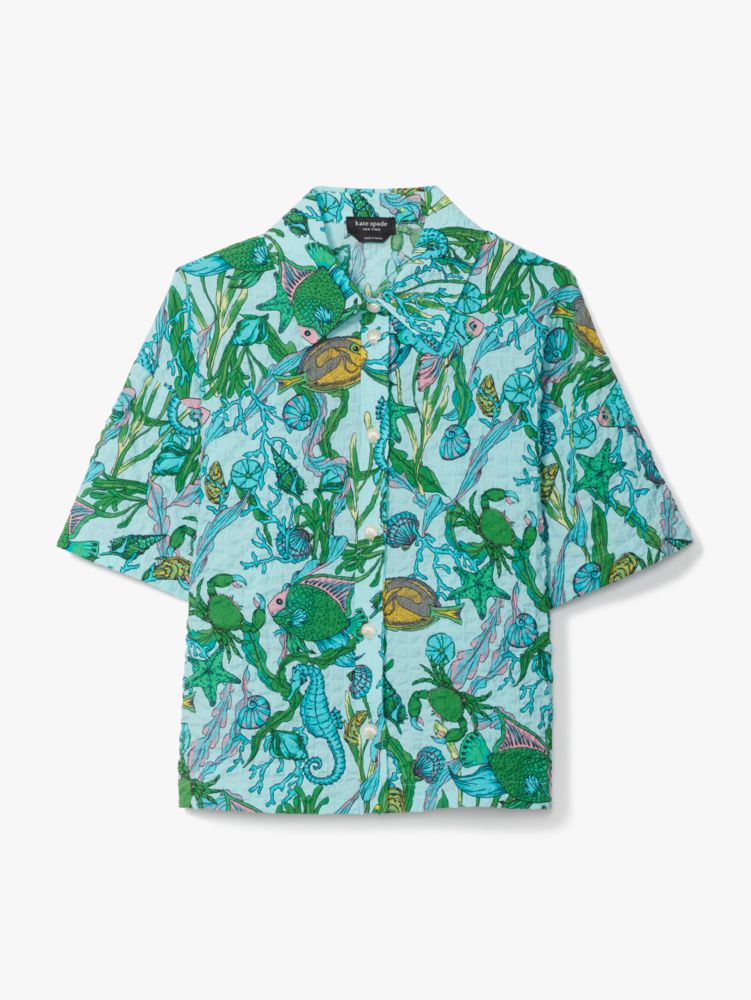 Kate Spade,Under The Sea Collared Top,Multi Color