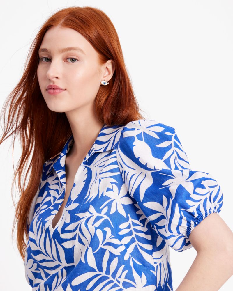 Tropical Foliage Puff Sleeve Top