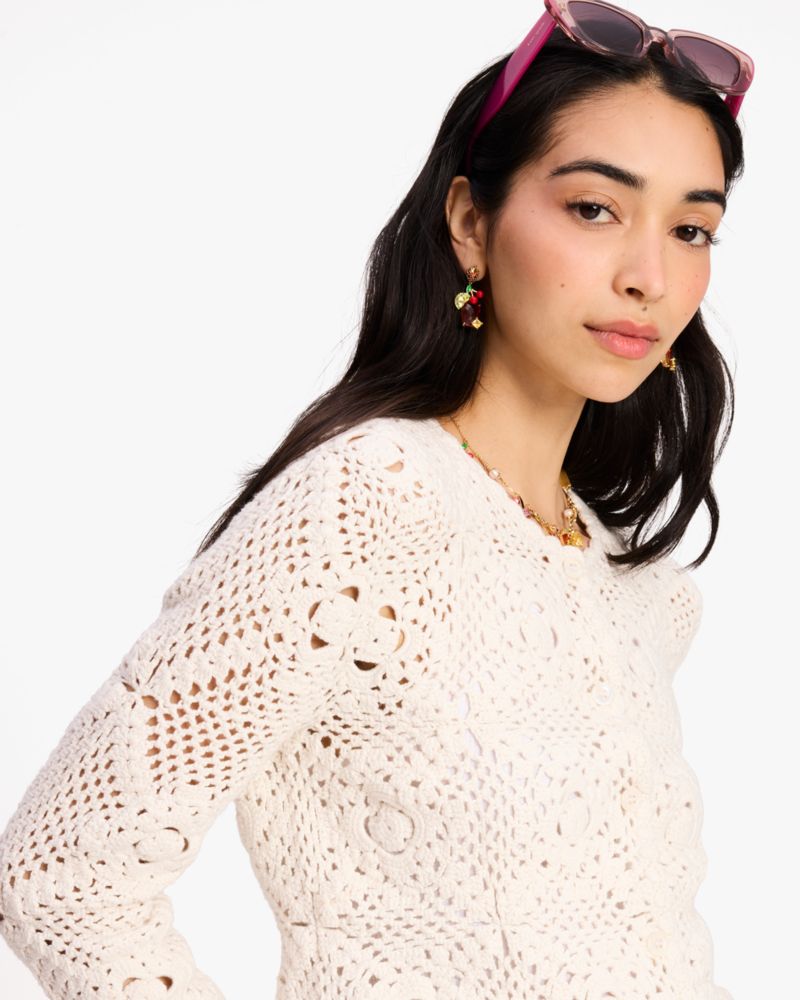 Kate Spade,Crochet Crewneck Cardigan,French Cream