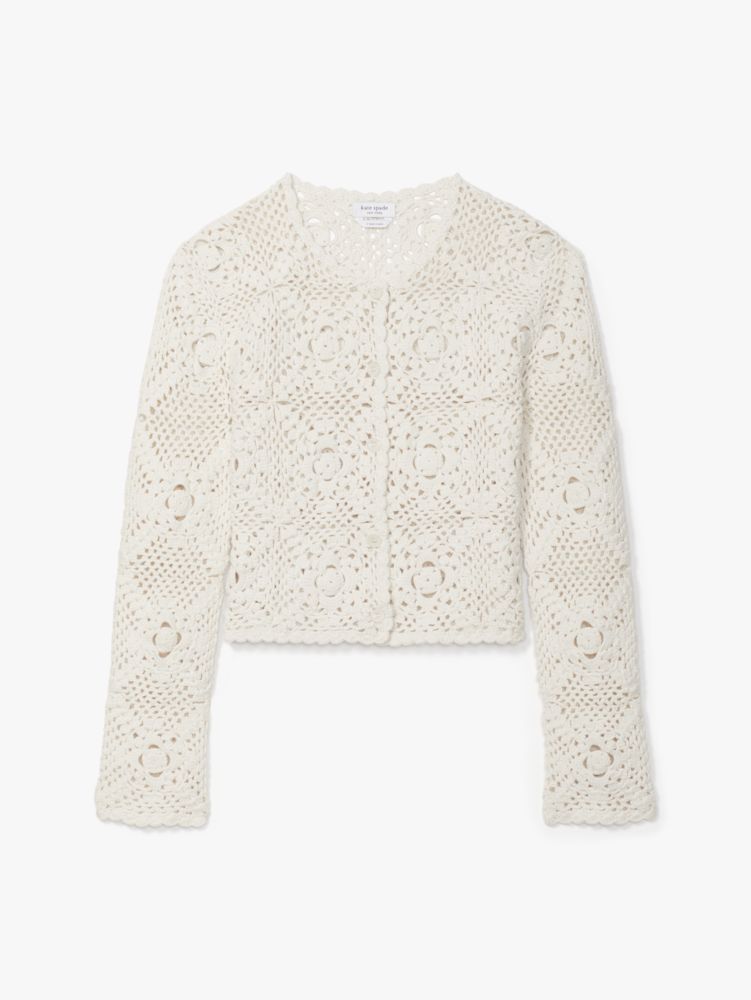 Kate Spade,Crochet Crewneck Cardigan,French Cream