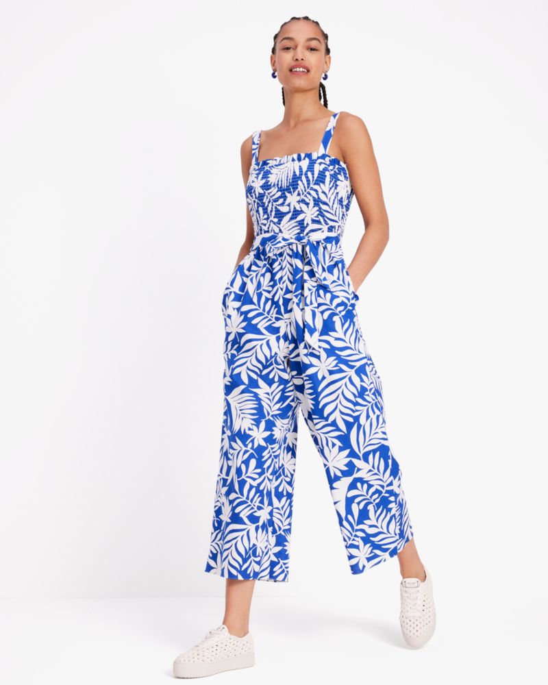 Kate Spade,Tropical Foliage Smocked Jumpsuit,Day,