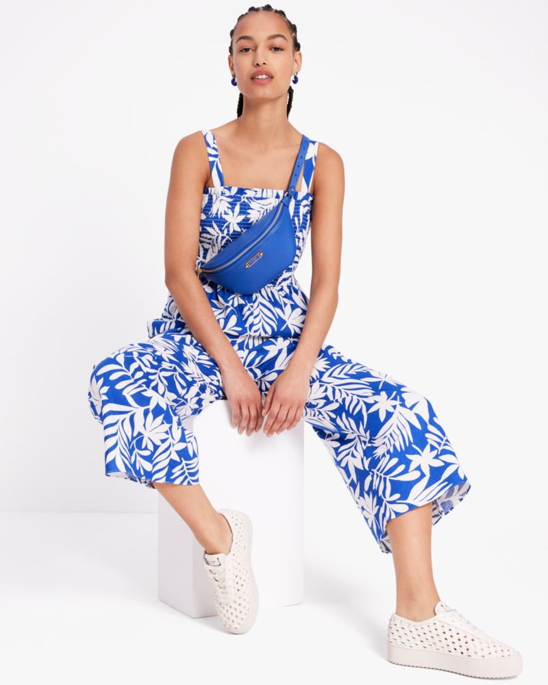 Tropical Foliage Smocked Jumpsuit