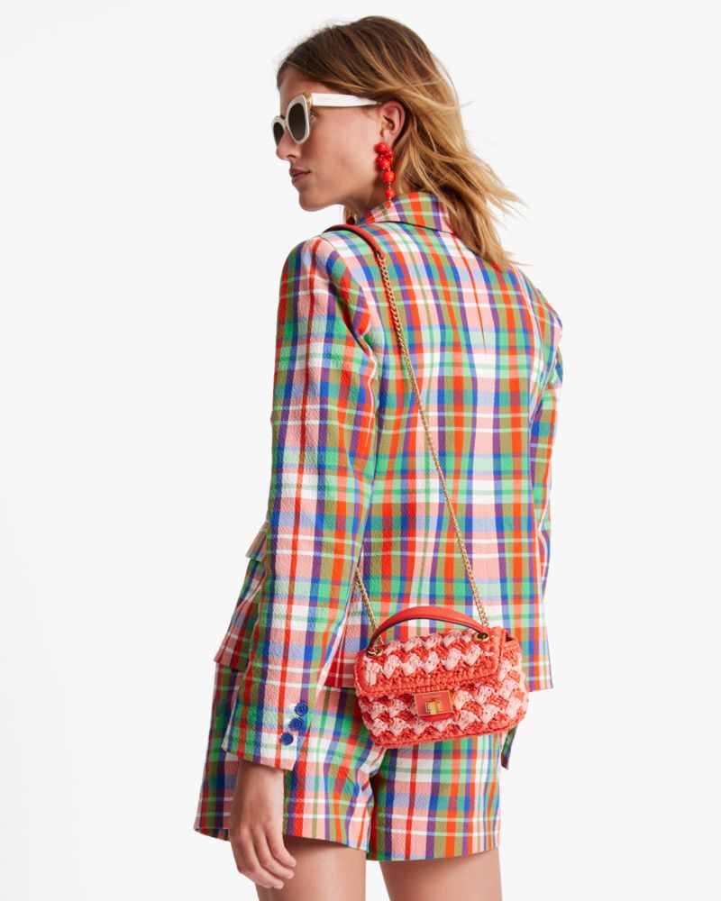 Kate Spade,Coastal Plaid Seersucker Blazer,Cotton,Blazer,Day Party,Work,Multi Color