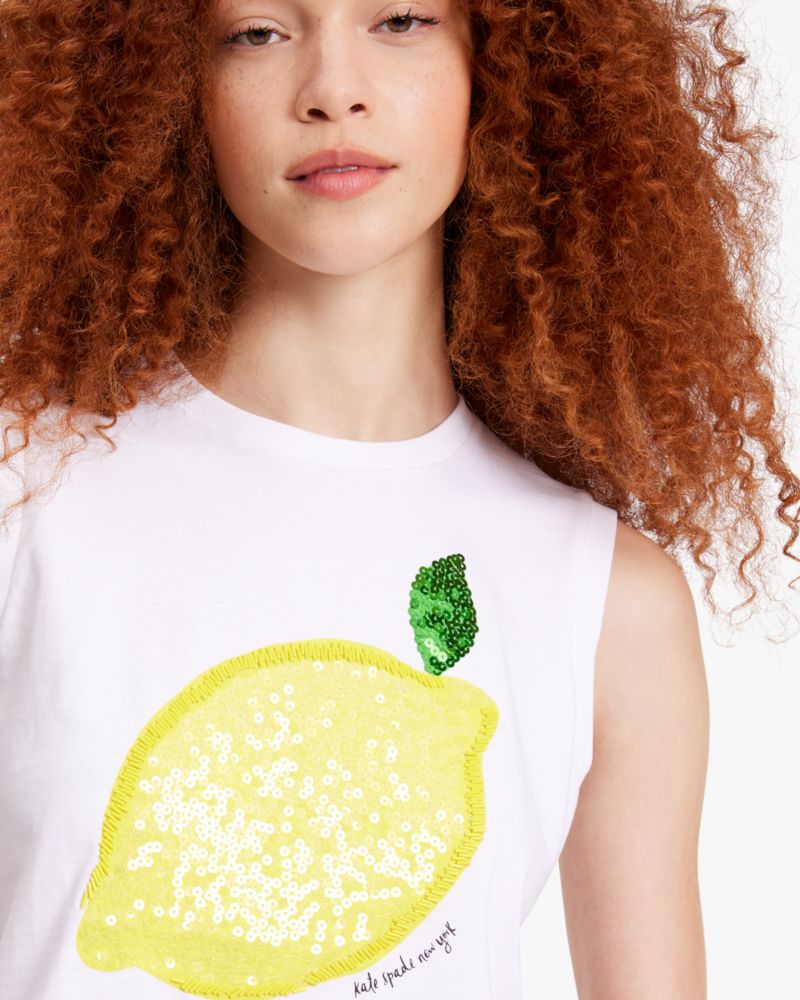 Kate Spade,Sequin Embellished Lemon Tee,Fresh White