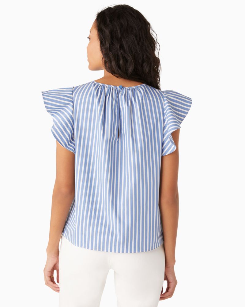 Kate Spade,basket stripe flutter-sleeve top,Deep Cornflower