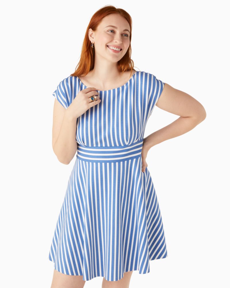 Kate Spade,Basket Stripe Ponte Fiorella Dress,A-Line,No Embellishment,Day Party,Multi Color